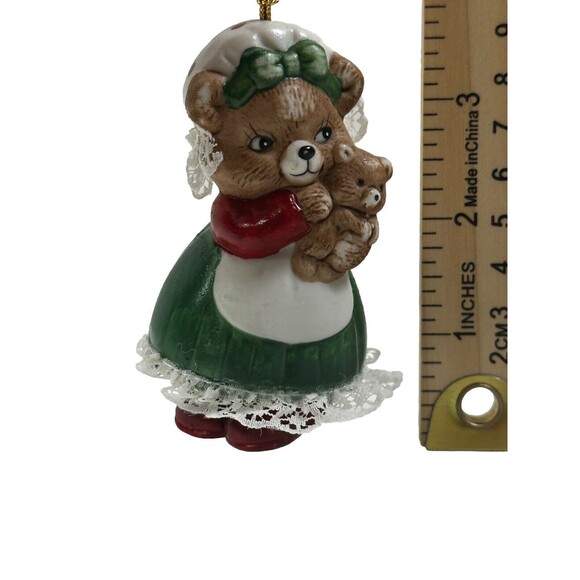 Holiday Hug A Bell Bear Ornament - Handcrafted Bisque Porcelain Christmas Decora - Picture 1 of 4